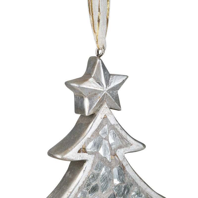 Mosaic Style Tree Christmas Ornament - 4" - Silver