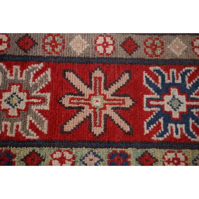 Beige / Ivory Geometric Kazak Rug Hand-Knotted Wool Carpet - 5'2" x 6'9"