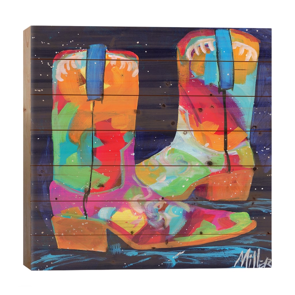 Dueling Boots Print On Wood by Tracy Miller - Multi-Color