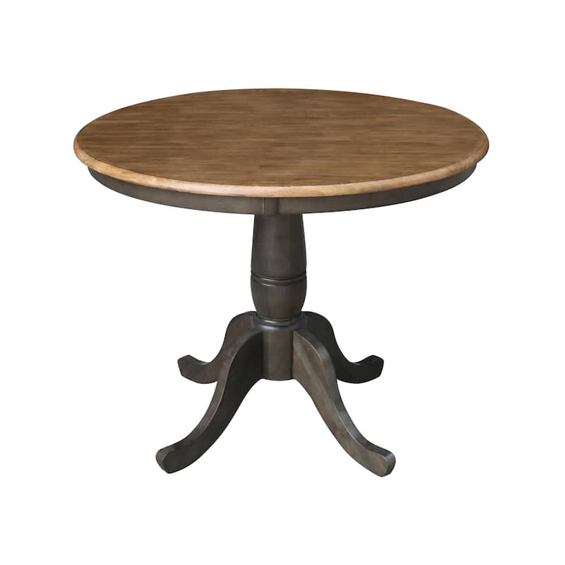 International Concepts Solid Wood 36" Round Pedestal Dining Table with 4 Madrid Ladderback Chairs