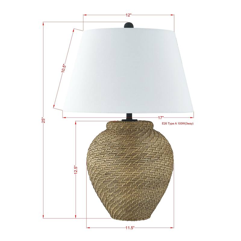 Canton 26" Table Lamp with Linen Shade, Natural Brown