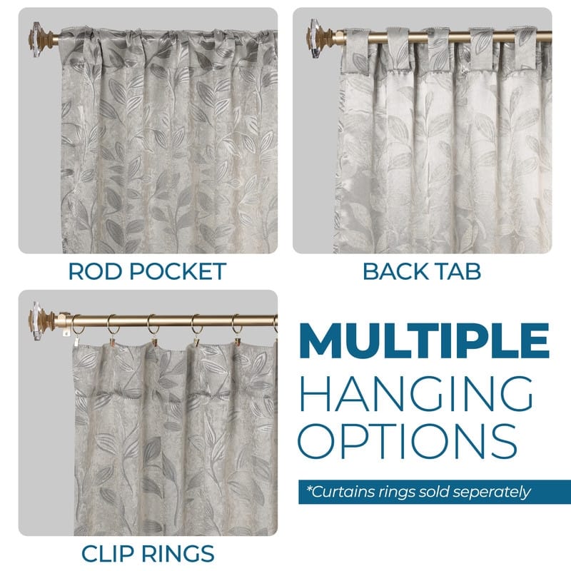 Superior Leaves Machine Washable Room Darkening Curtains with Back Tabs, Set of 2