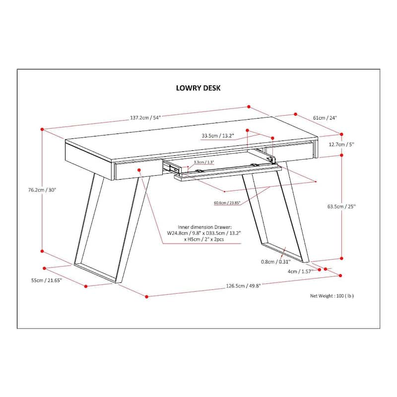 WYNDENHALL Mitchell Modern Industrial 54 inch Wide Desk