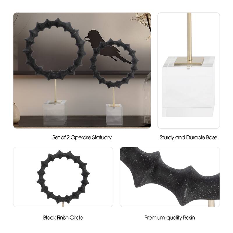 Sagebrook Home 15/18" Black Operose Statuary, Decorative Objects, Set of 2 - 11" x 4" x 18"