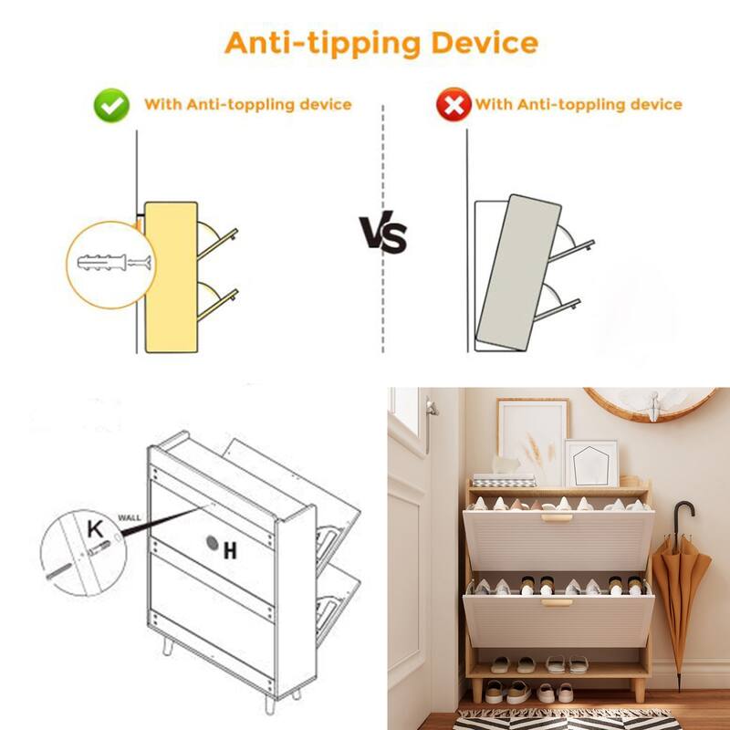Shoe Cabinet with 2 Flip Drawers, 31.5 Inch Slim Shoe Organizer, Freestanding Hidden Narrow Shoe Rack Cabinet