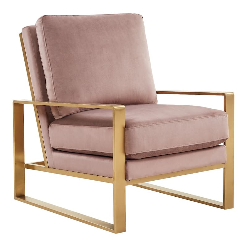 LeisureMod Jefferson Modern Velvet Accent Armchair With Gold Base