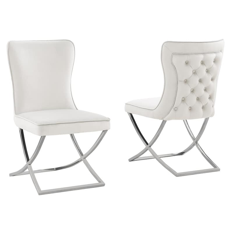 Best Master Furniture Leanne Velvet Upholstered Tufted Side Chairs - N/A - Beige/Silver