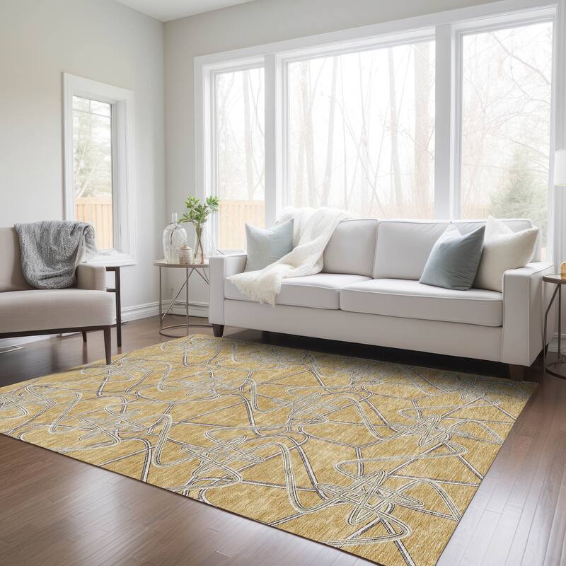 Machine Washable Indoor/ Outdoor Contemporary Links Chantille Rug