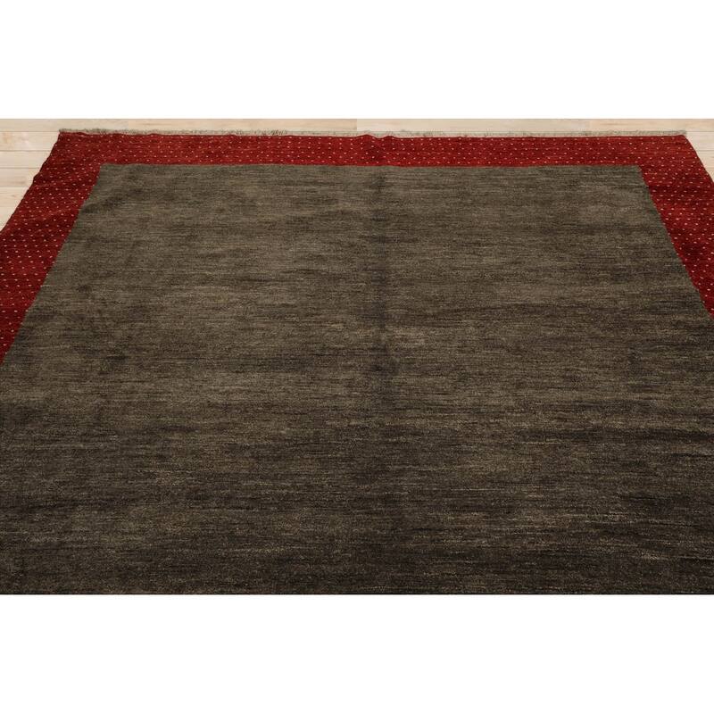 Hand Knotted Gabbeh Mossy Gray Wool Traditional Oriental Area Rug - 8' 4'' x 8' 4''