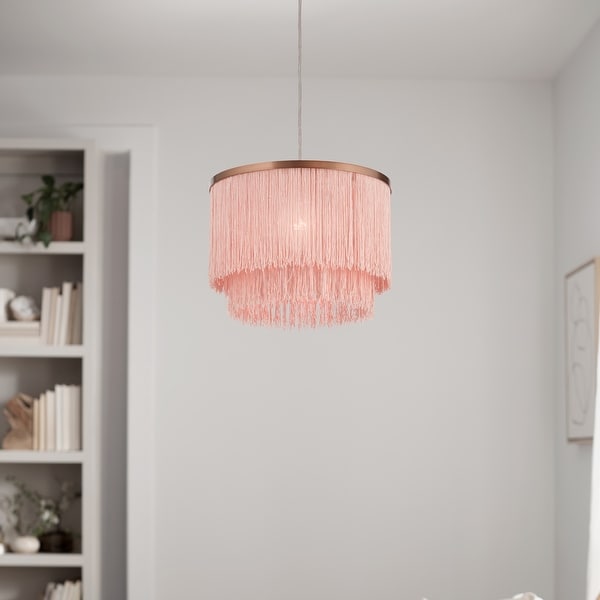 Giada River of Goods Metal Hanging Pendant Light With Blush Fringe