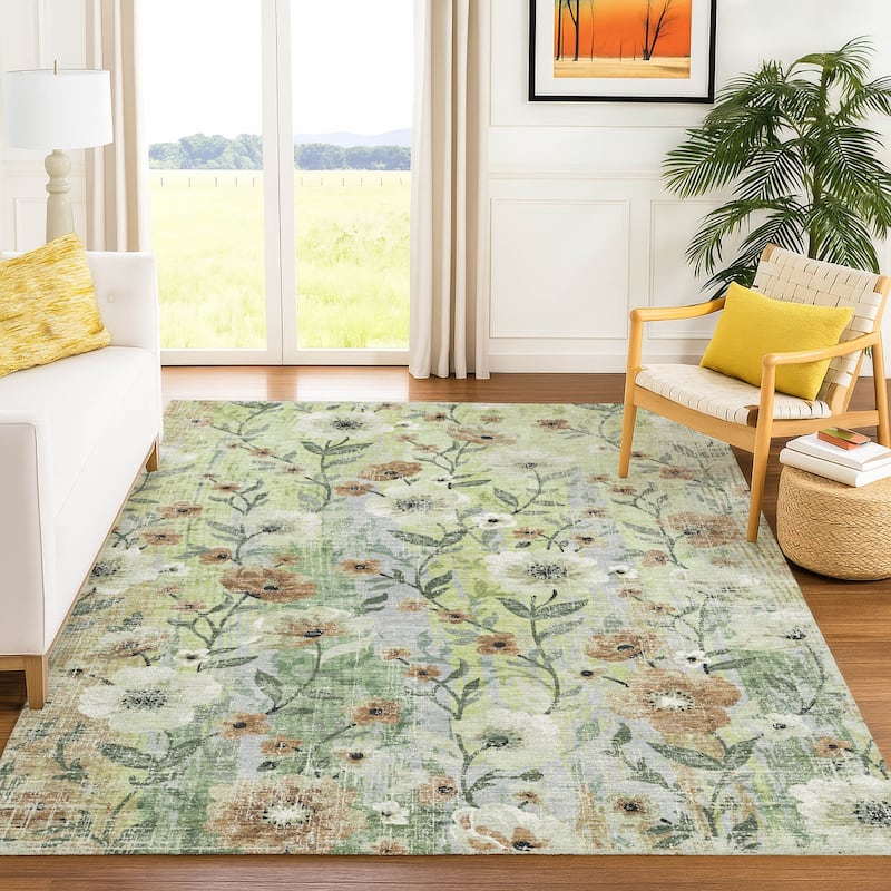Machine Washable Indoor/ Outdoor Floral Joy Chantille Rug