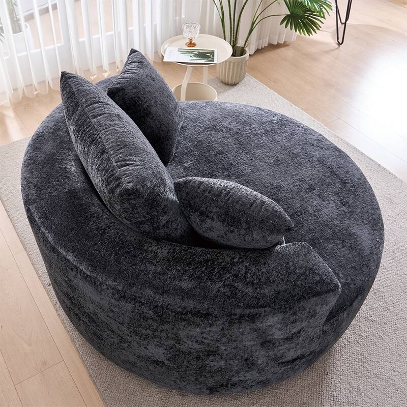 Round Accent Chair with High-Resilience Cushions, Swivel Chenille Barrel Chair, Fluffy Sleeper Lounge Chair