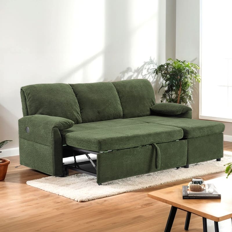 Modern L-Shaped Upholstered Velvet Sleeper Sectional Sofa bed with Chaise and Queen Pull Out Bed