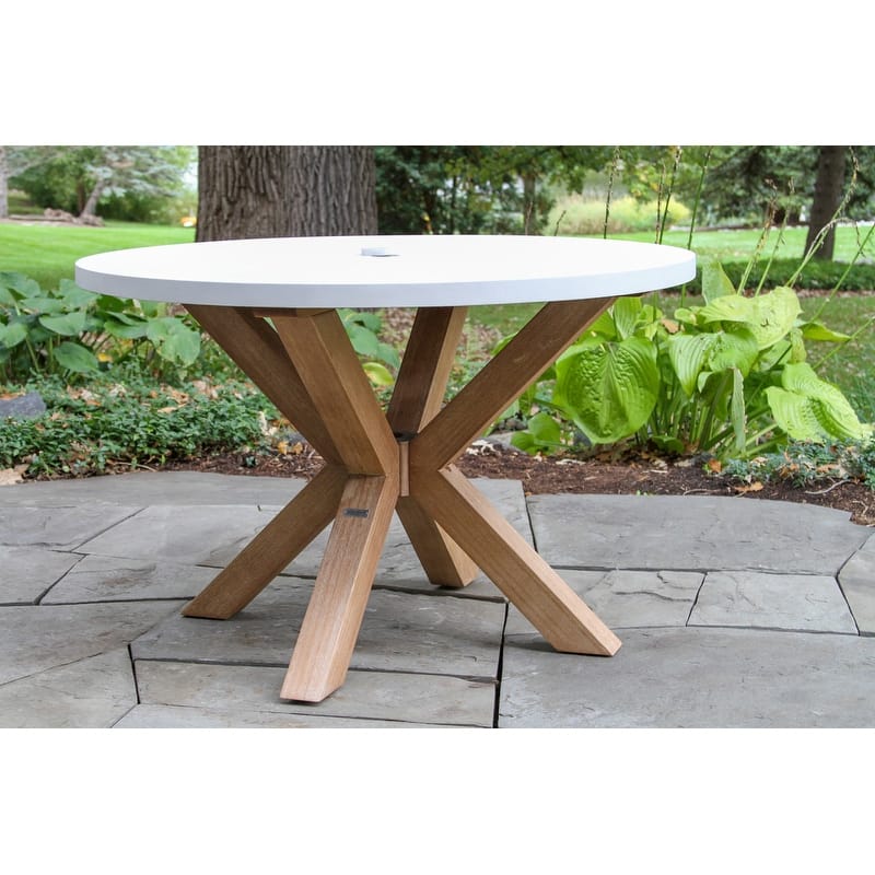 Cordelia 48" Ivory Composite Dining Table With 4 Wheat Rope Chairs