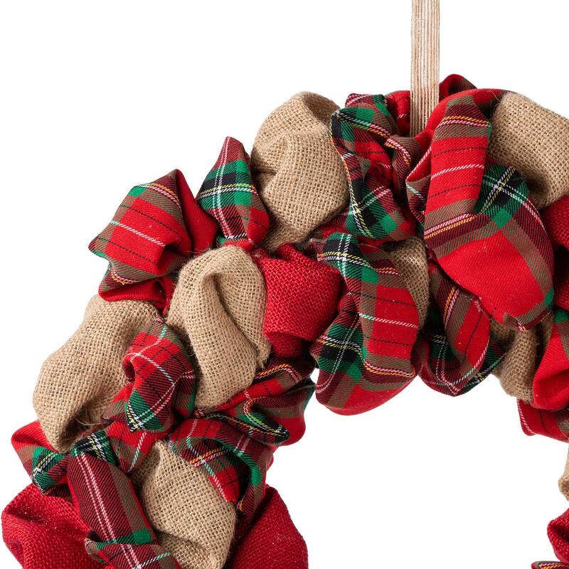 Glitzhome Christmas Patriotic Plaid Fabric Decorative Wreath
