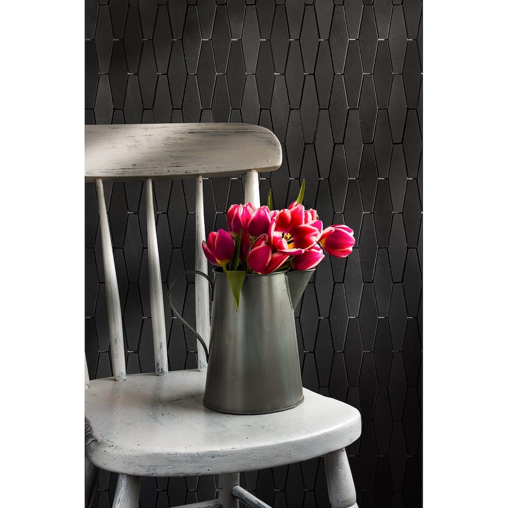Vulcan Black Clipped Diamond Honed Mosaic Tile