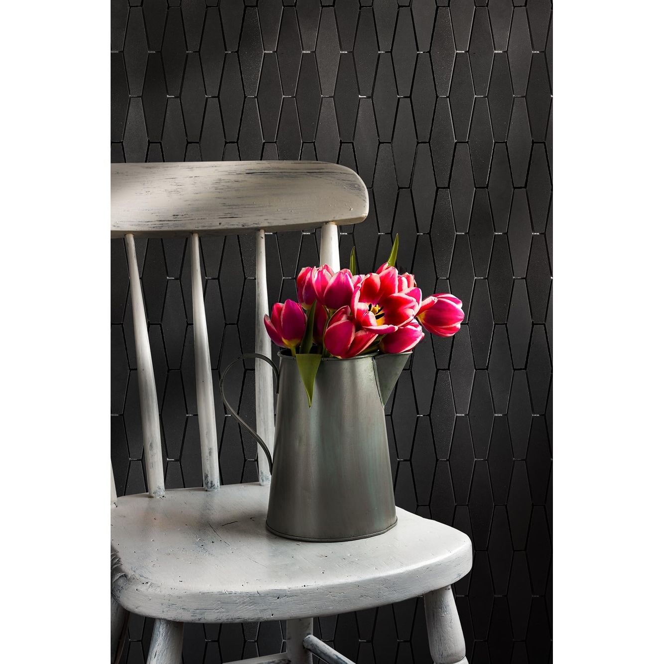 Vulcan Black Clipped Diamond Honed Mosaic Tile
