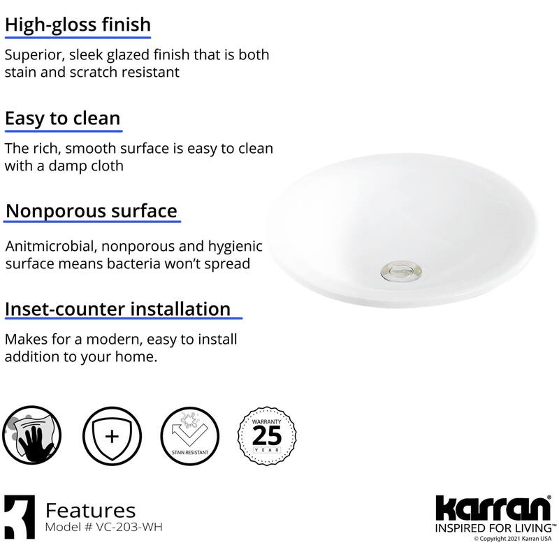Karran USA VC-203 Valera 17-3/4" Circular Vitreous China Drop In