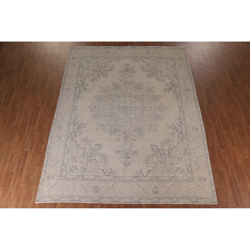 Hand Knotted Oriental 100% Wool Carpet Traditional Floral Beige & Ivories Tabriz Area Rug - 12' 5'' X 9' 7''
