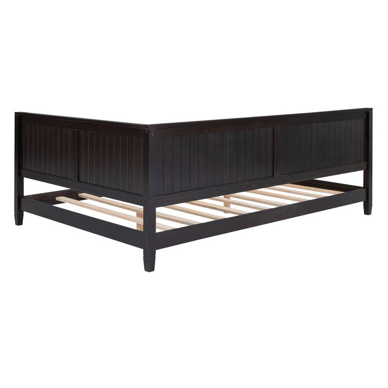 Mid-Century Couch Bed, Full Size Daybed, Wooden Platform Bed with Backrest and Unique Armrest, Sigle Sleeper Sofa Bed