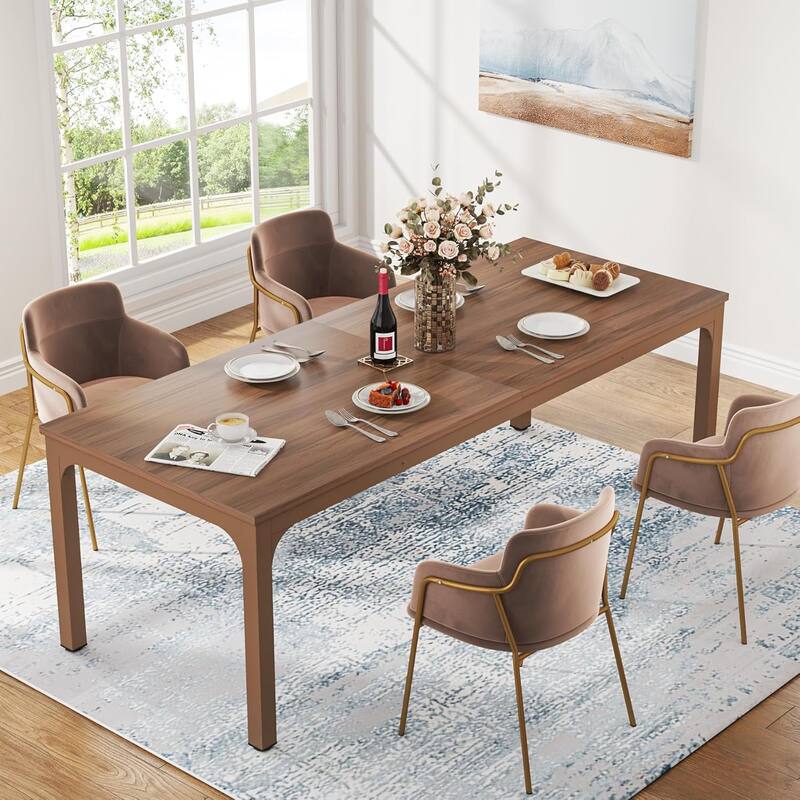 78.7" Rectangle Wood Dining Table, Long Kitchen Table for Living/Dining Room
