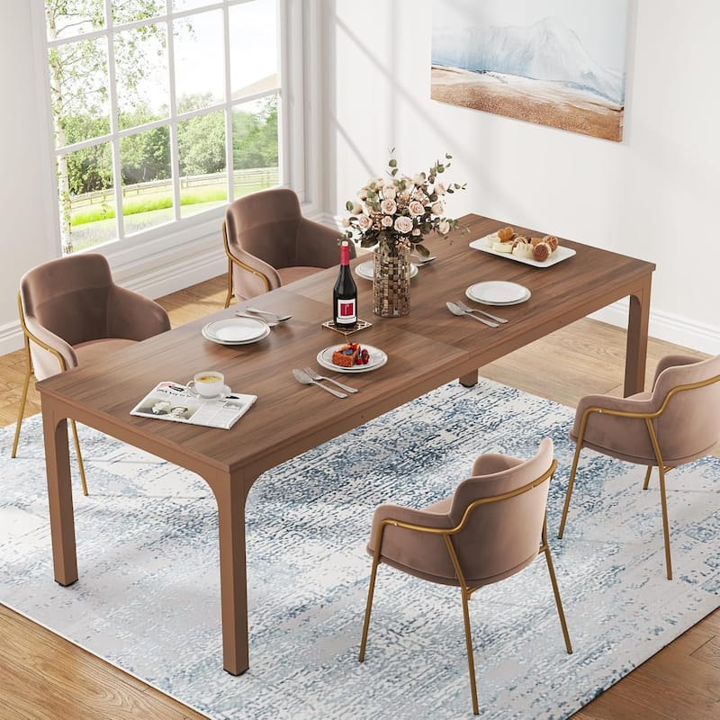 78.7" Rectangular Dining Table, Wood Kitchen Table for Home, Restaurant, Cafe, Office, Apartment, Bakery - Brown