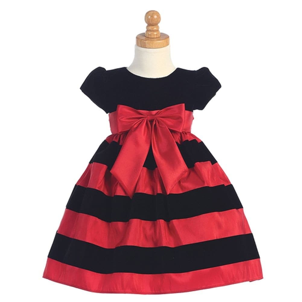 Shop Red Black Velvet Flocked Stripe Christmas Dress Girls 3m 10