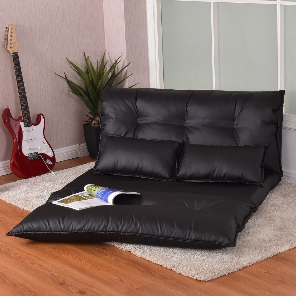 Costway PU Leather Foldable Modern Leisure Floor Sofa Bed Video Gaming