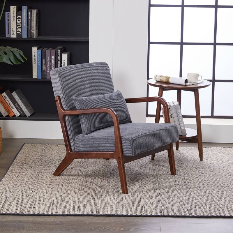Mid-Century Modern Accent Chair, Arm Chair Living Room Chairs with Pillow Upholstered Reading Chair with Solid Wood Frame