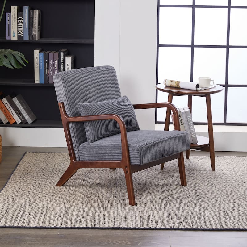 Mid-Century Modern Accent Chair, Arm Chair Living Room Chairs with Pillow Upholstered Reading Chair