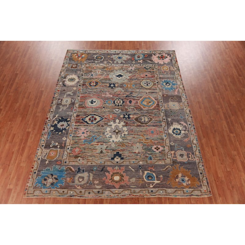 Hand Knotted Oriental 100% Wool Carpet Transitional Floral Multi-Colored Oushak Area Rug - 11' 5'' X 8' 10''