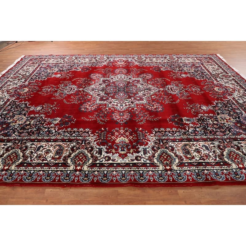Victorian Style Kashan Turkish Rug Machine Made Oriental Red Carpet - 9'7" x 12'11"