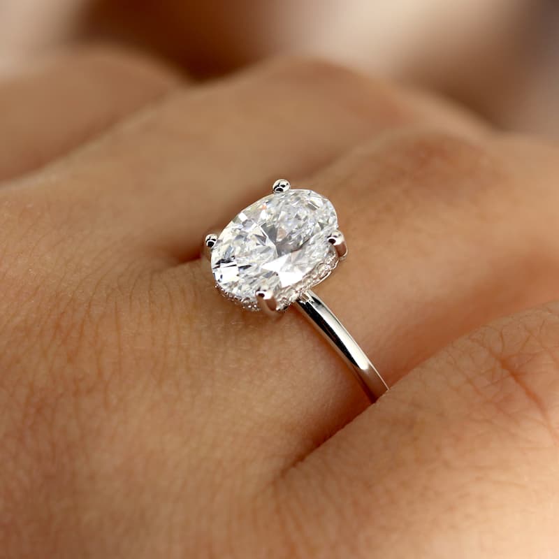 Auriya 2 1/10ct Oval Hidden Halo Solitaire Diamond Engagement Ring in 14k Gold Certified (H-I, SI1-SI2)