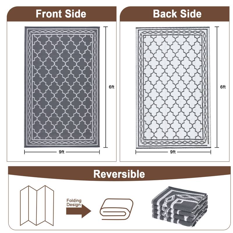 Outdoor Rug Waterproof Reversible Rug Outside Plastic Carpet, Stain & UV Resistant Portable RV Rug