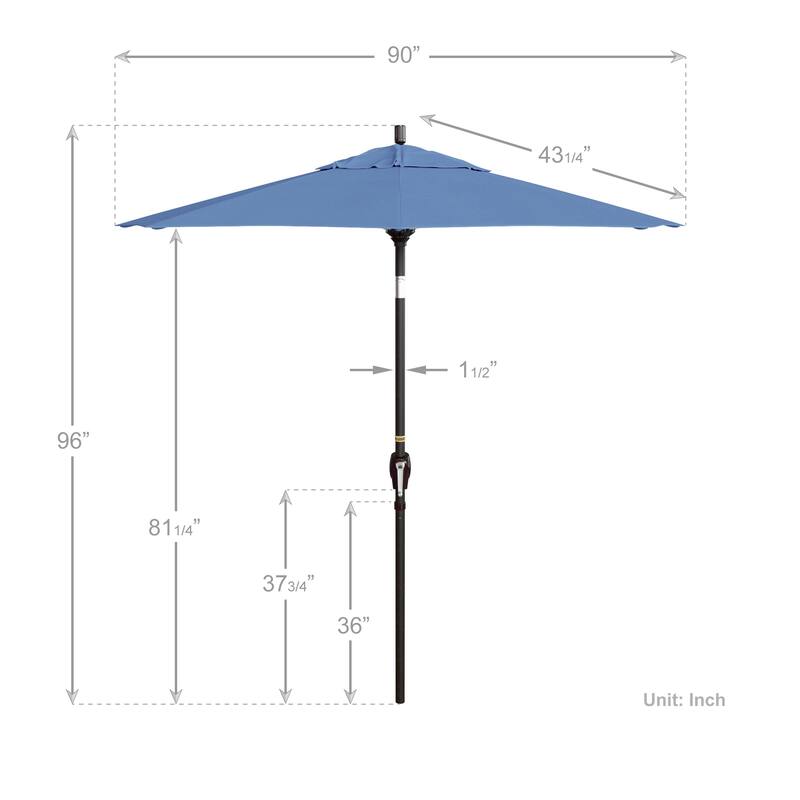 California Umbrella 7.5' Round Crank Lift Push Button Tilt Bronze Aluminum Patio Umbrella with Pacifica Pacific Blue Fabric