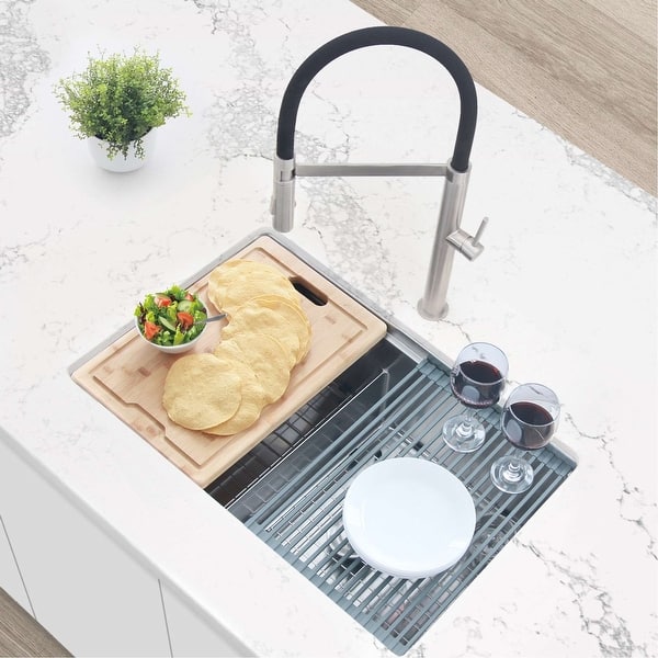 slide 2 of 23, AZUNI 28 inches L x 19 inches W Double Bowl Undermount 16G Workstation Kitchen Sink with accessories C228L - 28" x 19" x 10" Brushed Stainless Steel