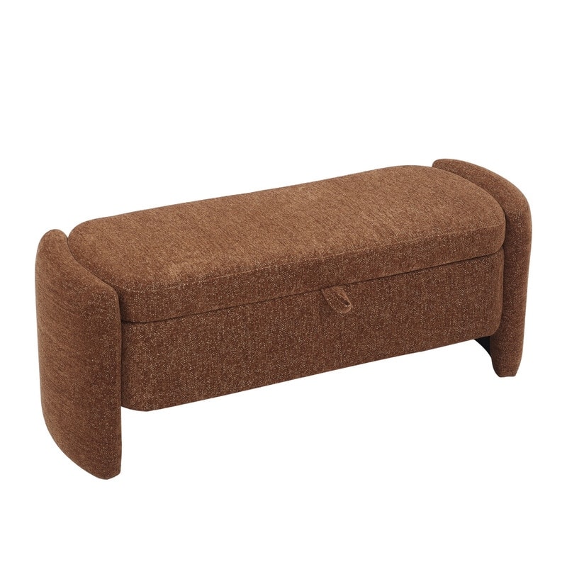 Oval Ottoman Storage Chenille Fabric Bench
