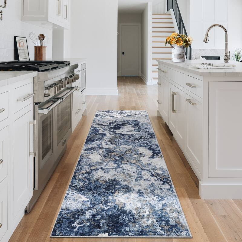 Machine Washable Area Rugs for Living Room, Modern Abstract Bedroom Rug, Low Pile Non-Slip Carpet