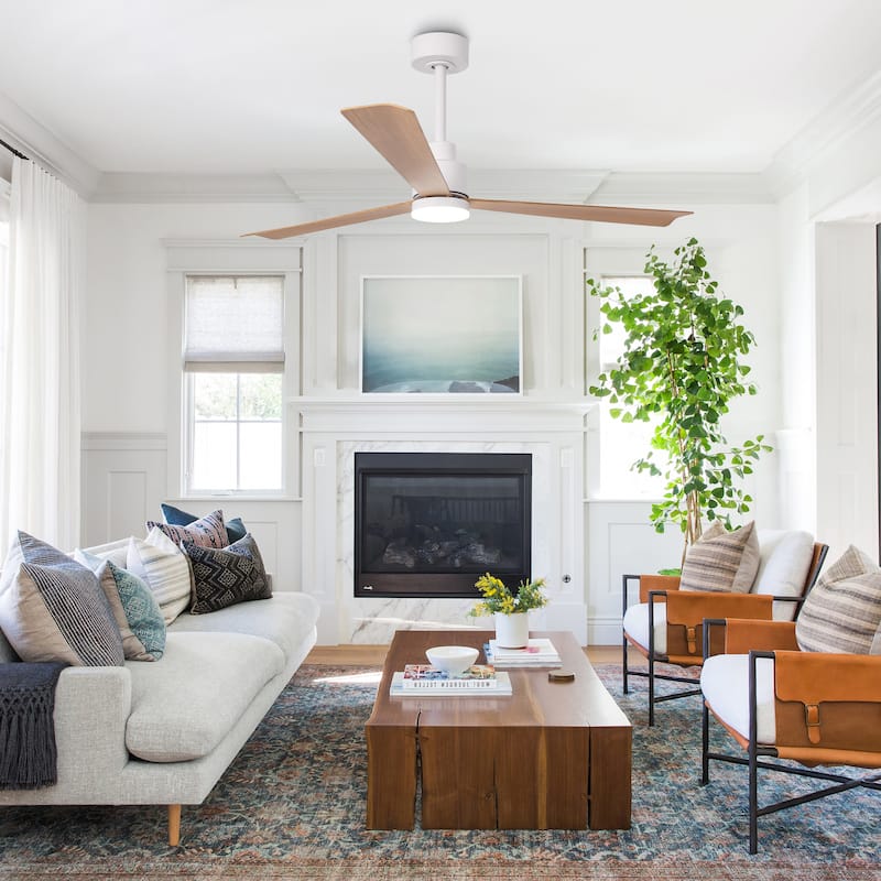 52" Farmhouse White ABS Integrated LED Indoor Ceiling Fan with Light and Remote