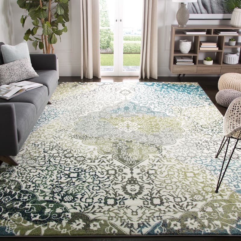SAFAVIEH Watercolor Sierra Modern Abstract Medallion Rug - 8' x 10' - Ivory/Peacock Blue