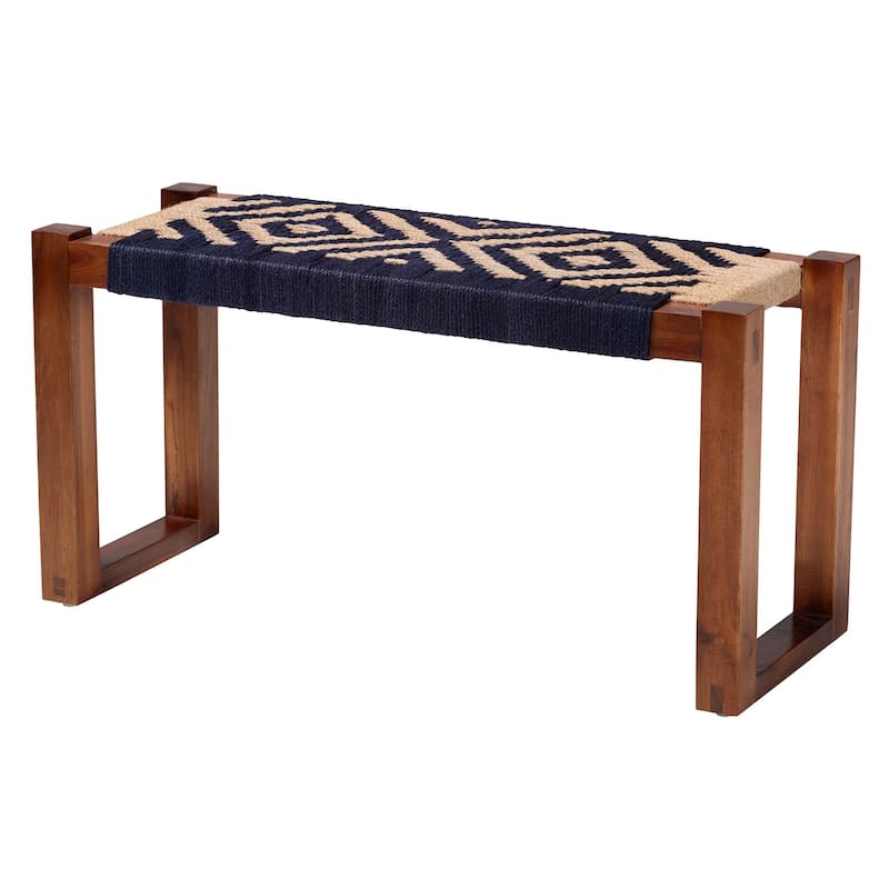Prunella Modern Bohemian Seagrass and Acacia Wood Accent Bench - Brown