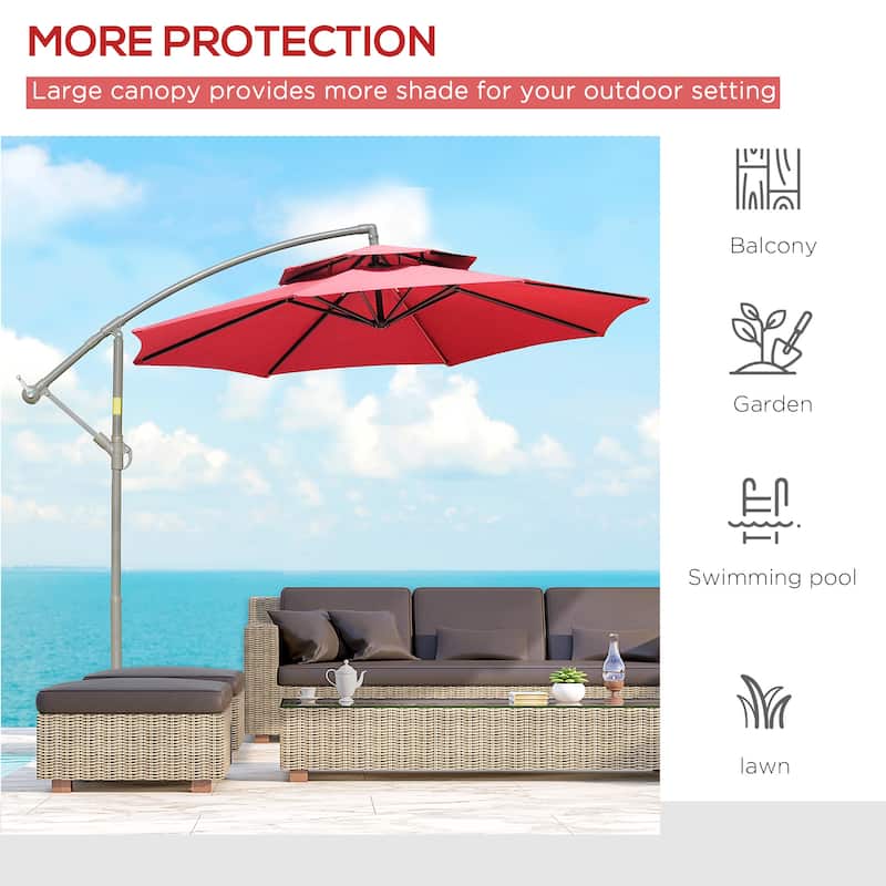 Patio 9ft 2-Tier Cantilever Umbrella/Offset Umbrella with Crank Handle,Cross Base and 8 Ribs