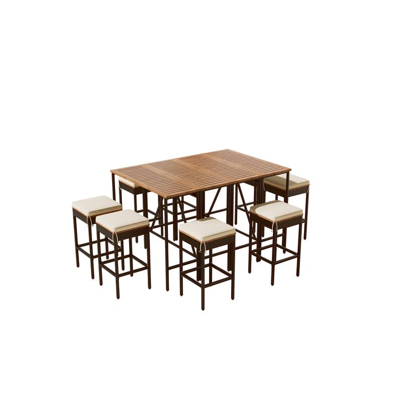 10-Piece Counter Height Patio Dining Set with Foldable Tables & Cushioned Stools