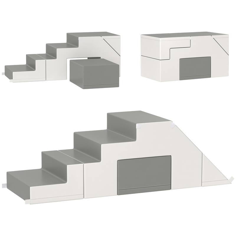 Foam Play Set for Toddlers and Children, Easy-to-clean 2 Piece Soft & Safe Kids Climbing Set for Crawling or Sliding - Grey