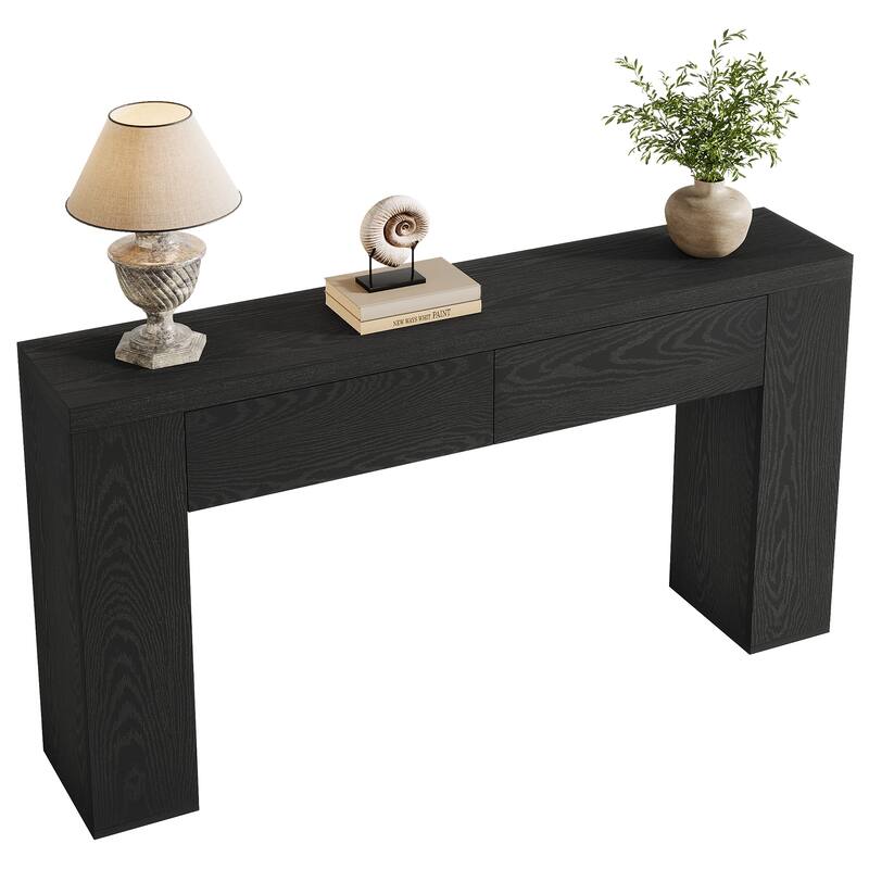 63-Inch Wooden Console Table with 2 Hidden Drawers, Sofa Table for Living Room, Hallway, Entrance, Foyer