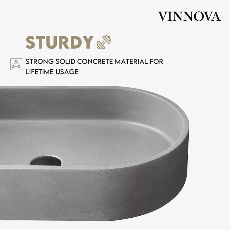 Vinnova Eibar Grey Concrete Oval Vessel Bathroom Sink - 23.6"L×13.8"W×4.7"H