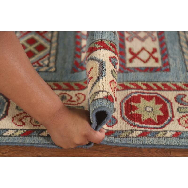 Kazak Runner Rug Handmade Blue Wool Carpet - 3'2" x 16'4"