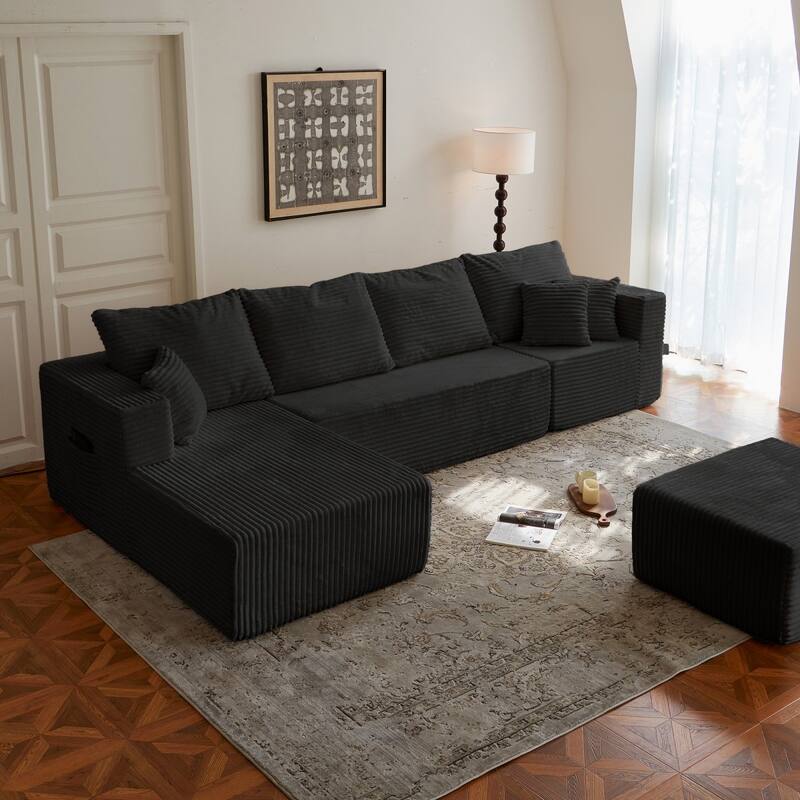 133.86" Modern U-Shape Cloud Modular Sectional Sofa with 1 Ottoman, No Assembly Required