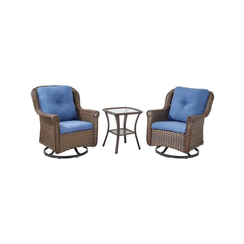 Outdoor Patio 2 Swivel Chairs with Side Table Brown - Blue