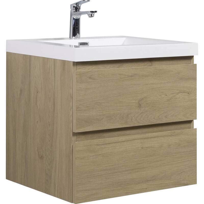 Modern Wall-Mounted Bathroom Vanity with White Solid Surface Top